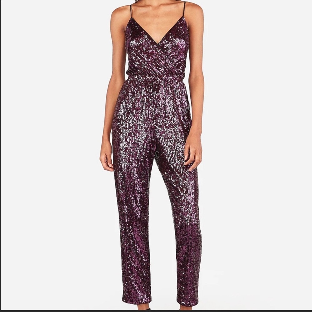 Express Purple Sequined Jumpsuit   Size Small